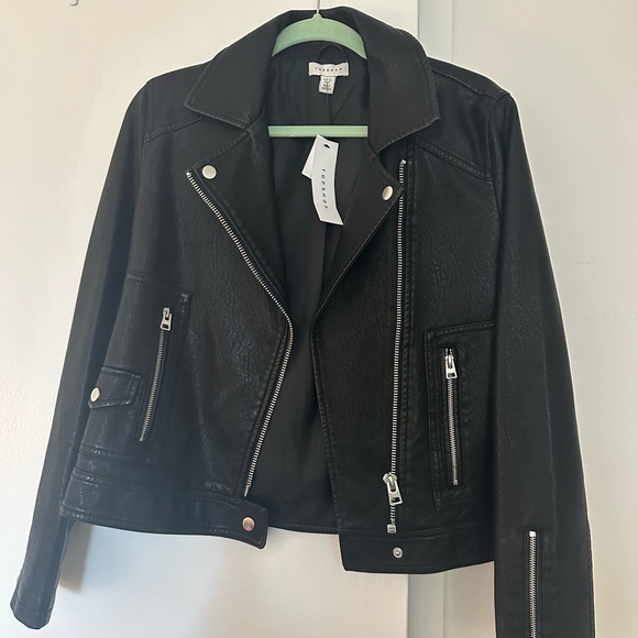 Topshop Black Leather Biker Jacket - Picture 2 of 5